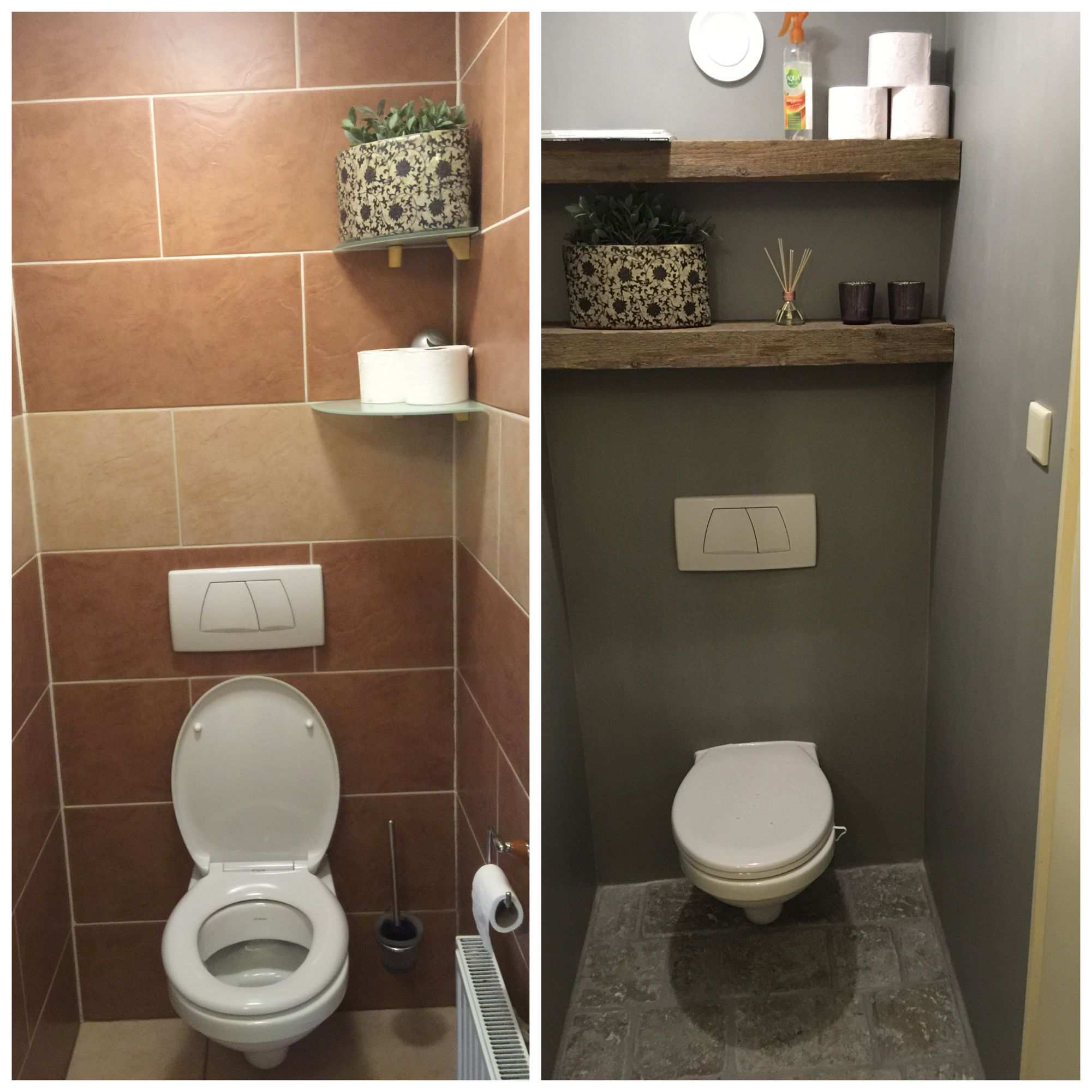 Before And After Toilet Oude Houten Planken Zwevend En Muur